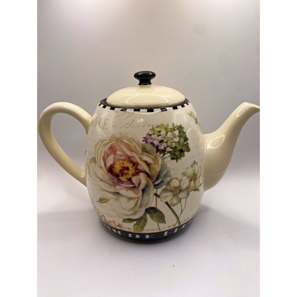 Certified International Marche De Fleurs Teapot Lisa Audit Floral Cream w/lid